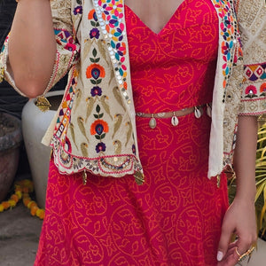 Rani Crepe 3 Piece Indowestern with Thread, Mirror, Zari, Moti and Dabka Work