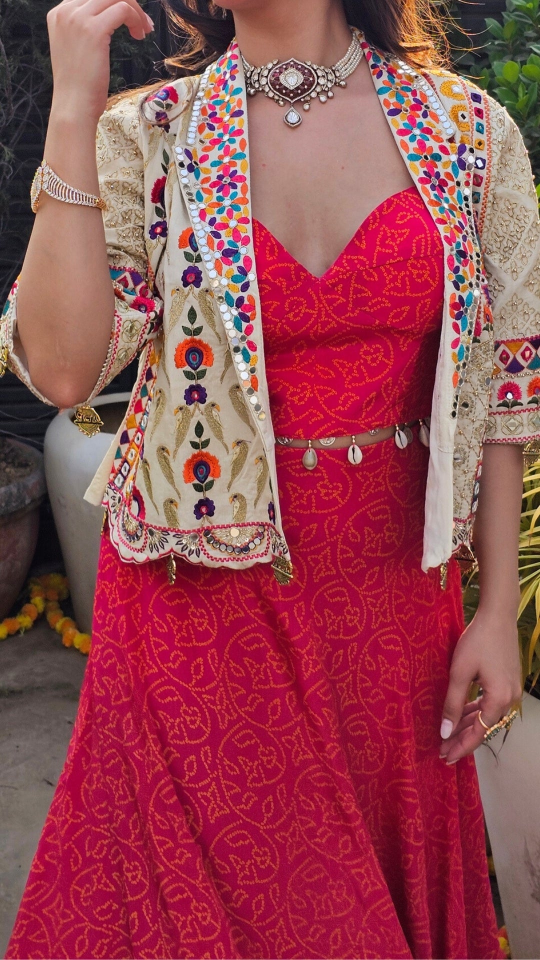 Rani Crepe 3 Piece Indowestern with Thread, Mirror, Zari, Moti and Dabka Work