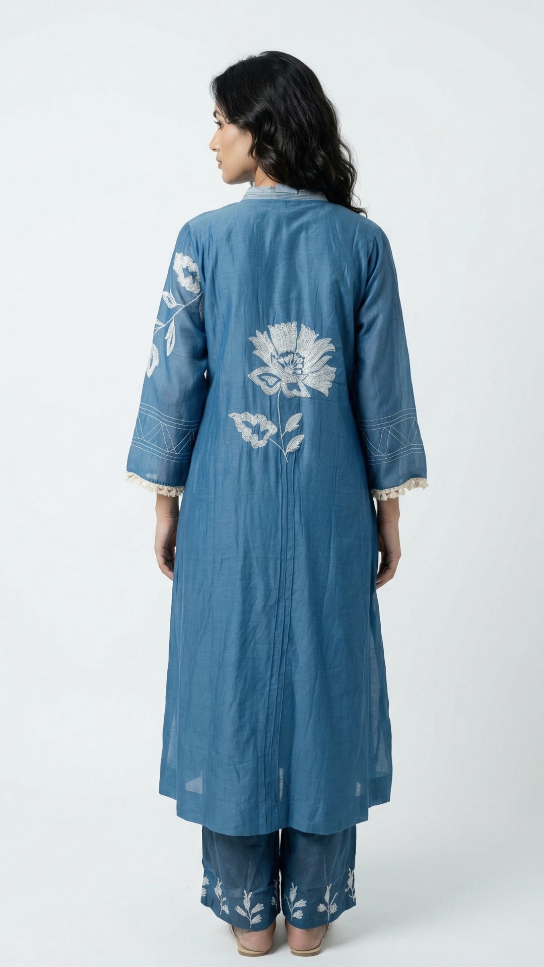 Blue Mul Cotton Suit with Thread Work Detailing
