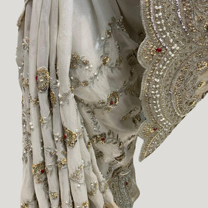 Golden Ivory Tissue Saree with Zari, Cutdana & Sequins Work