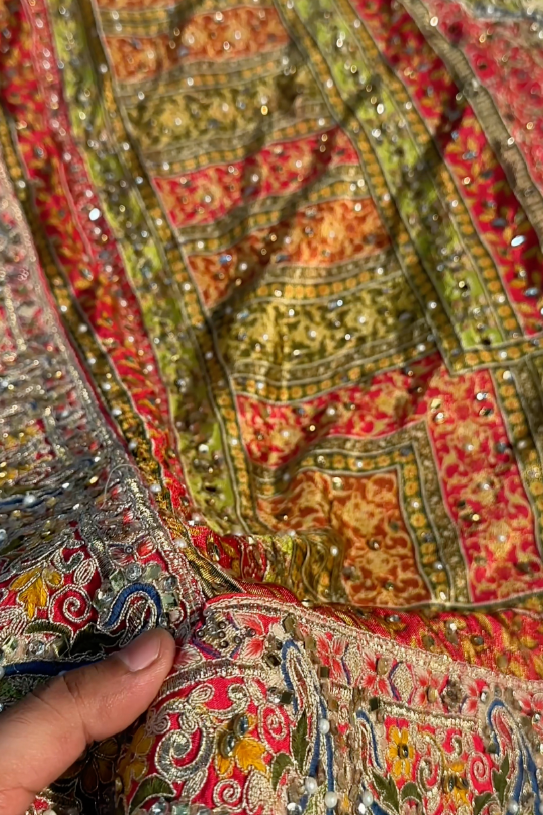 Beautiful Multicolour Tissue Saree Embellished With Kundan, Sequins & Cut Dana Work