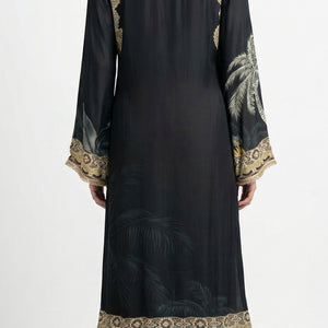 Black Crepe Coord Set with Intricate Digital Print, Mirror and Stone Work