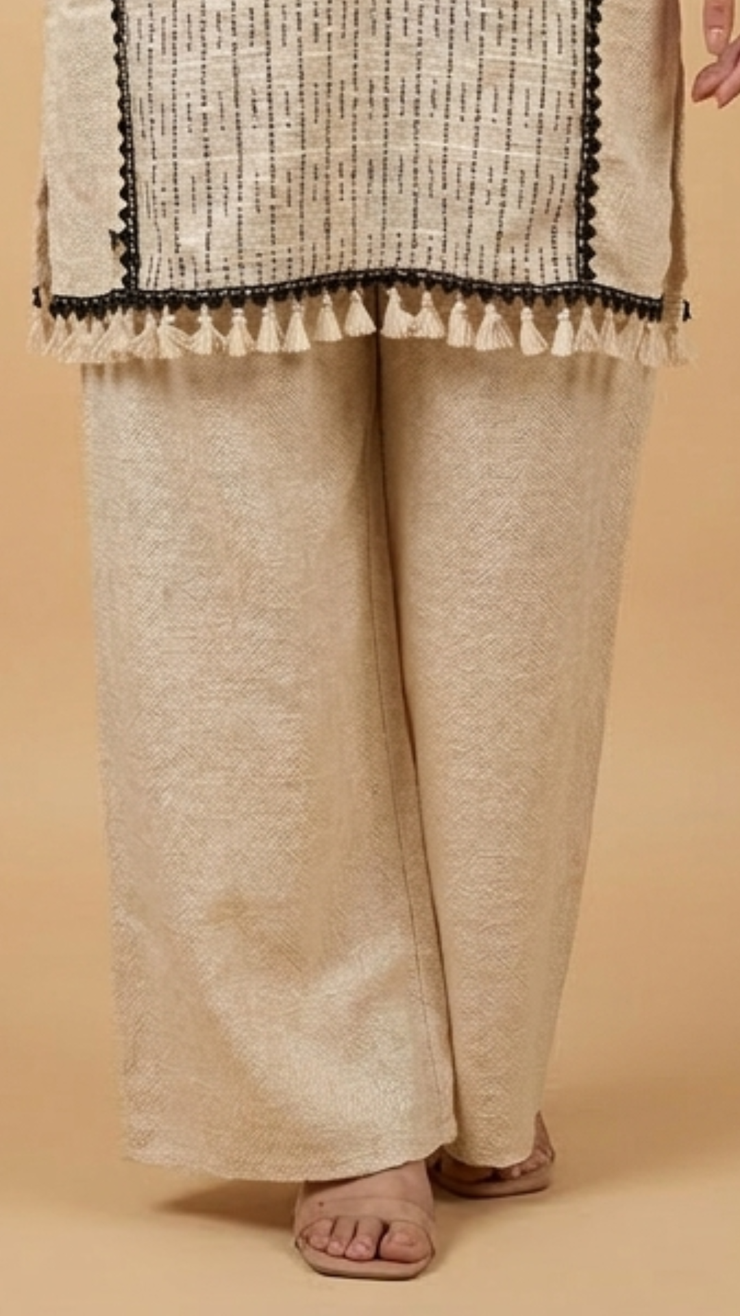 Beige and Cream Jute Embroidered Coord Set