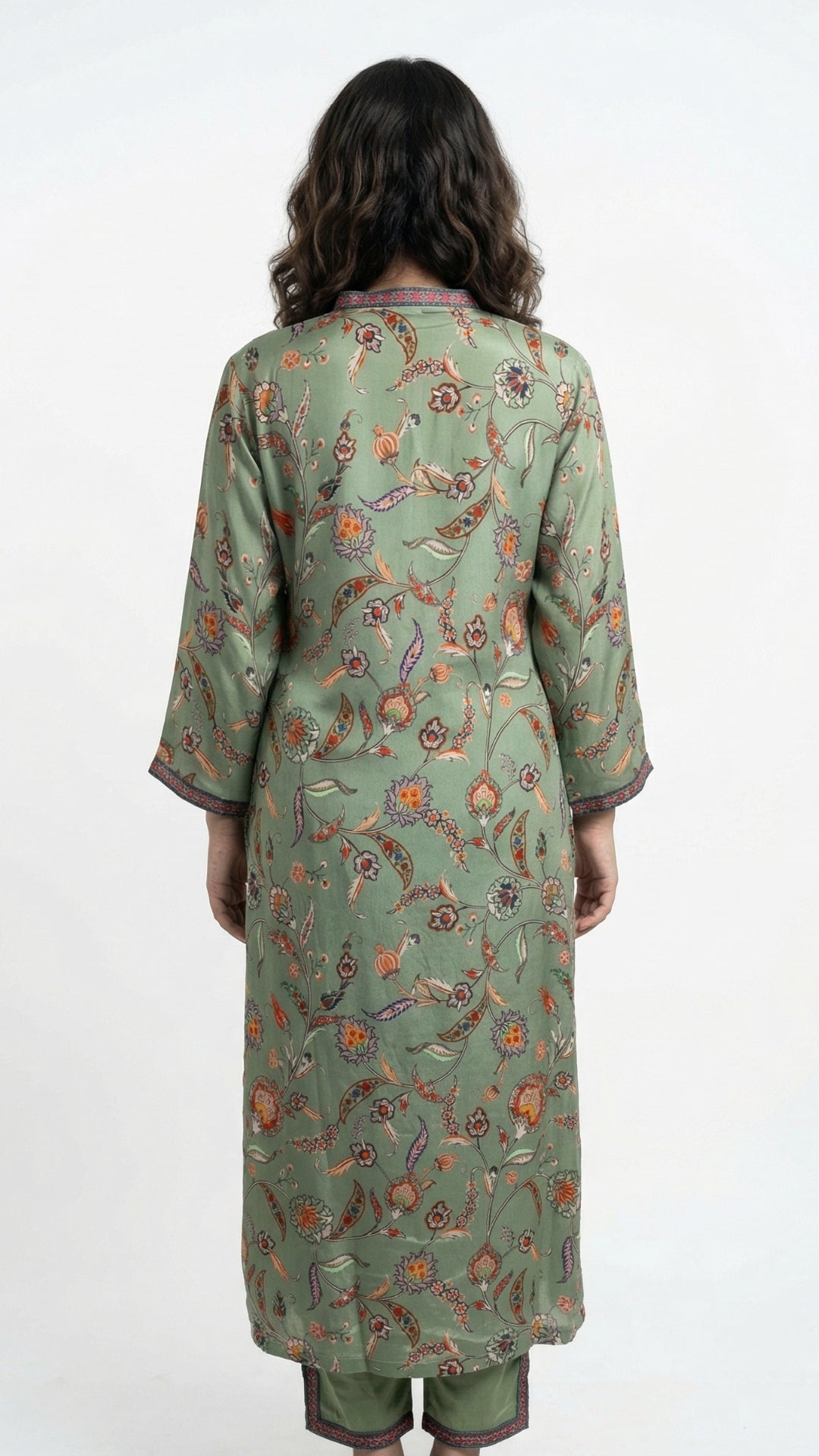 Green Crepe Coord Set with Sequins, Dabka, Moti & Digital Print Detailing