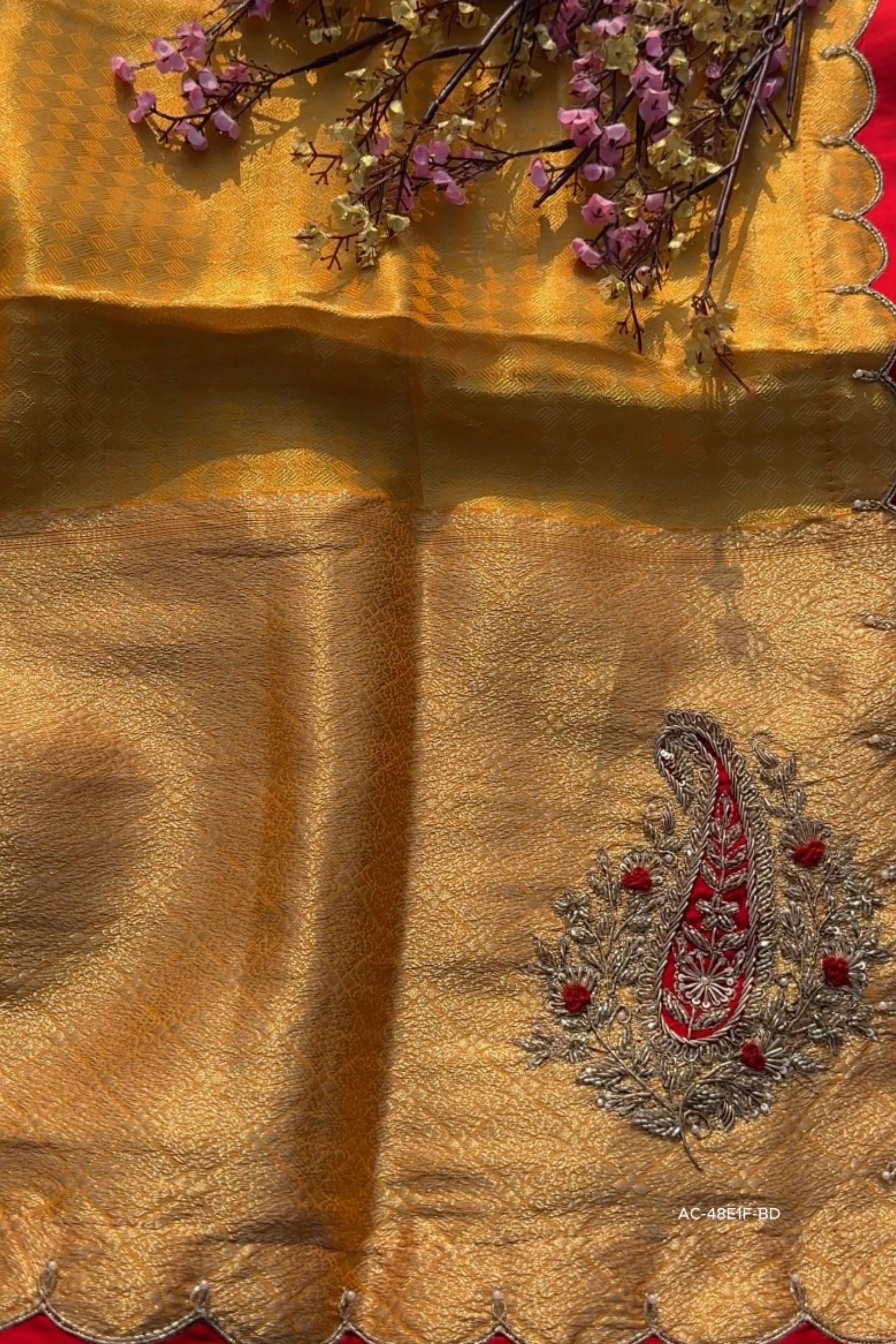 Mustard Brocade Saree Embellished With Zari & Cut Dana Work