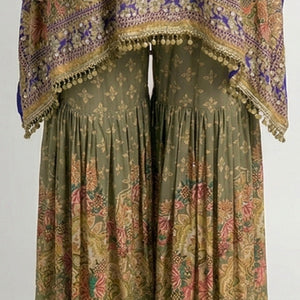Purple Muslin Crepe Coord Set with Digital Print, Pearl & Mirror Detailing