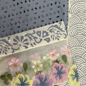 Blue Chikankari Semi Stitched Suit Digital Print Thread Work