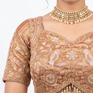 Rust Tissue Saree Embellished With Sequins, Moti & Cut Dana Work