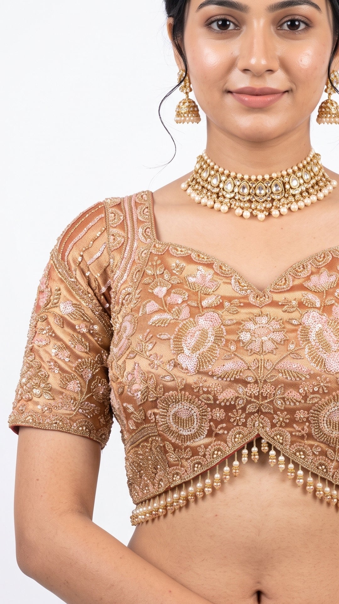 Rust Tissue Saree Embellished With Sequins, Moti & Cut Dana Work
