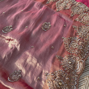 Mauve Tissue Unstitched Saree Embellished With Moti, Sequins & Cutdana