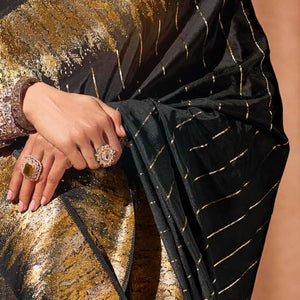 Black Silk Satin Saree with Swarovski Work