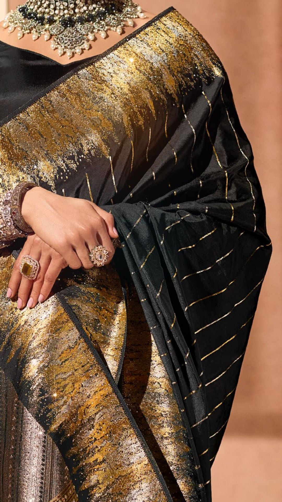 Black Silk Satin Saree with Swarovski Work