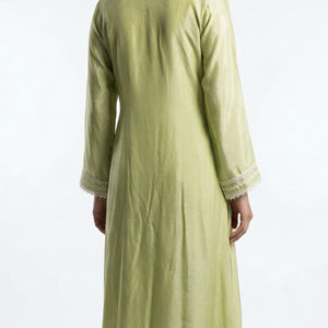 Green Muslin Cotton Suit Set with Mirror & Lace Detailing