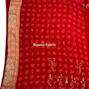 Green Pure Georgette Bandhej Unstitched Saree with Gota, Dabka & Dori Work