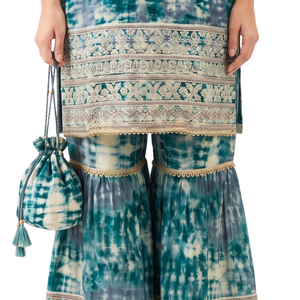 Green Muslin Zari and Thread Sequins