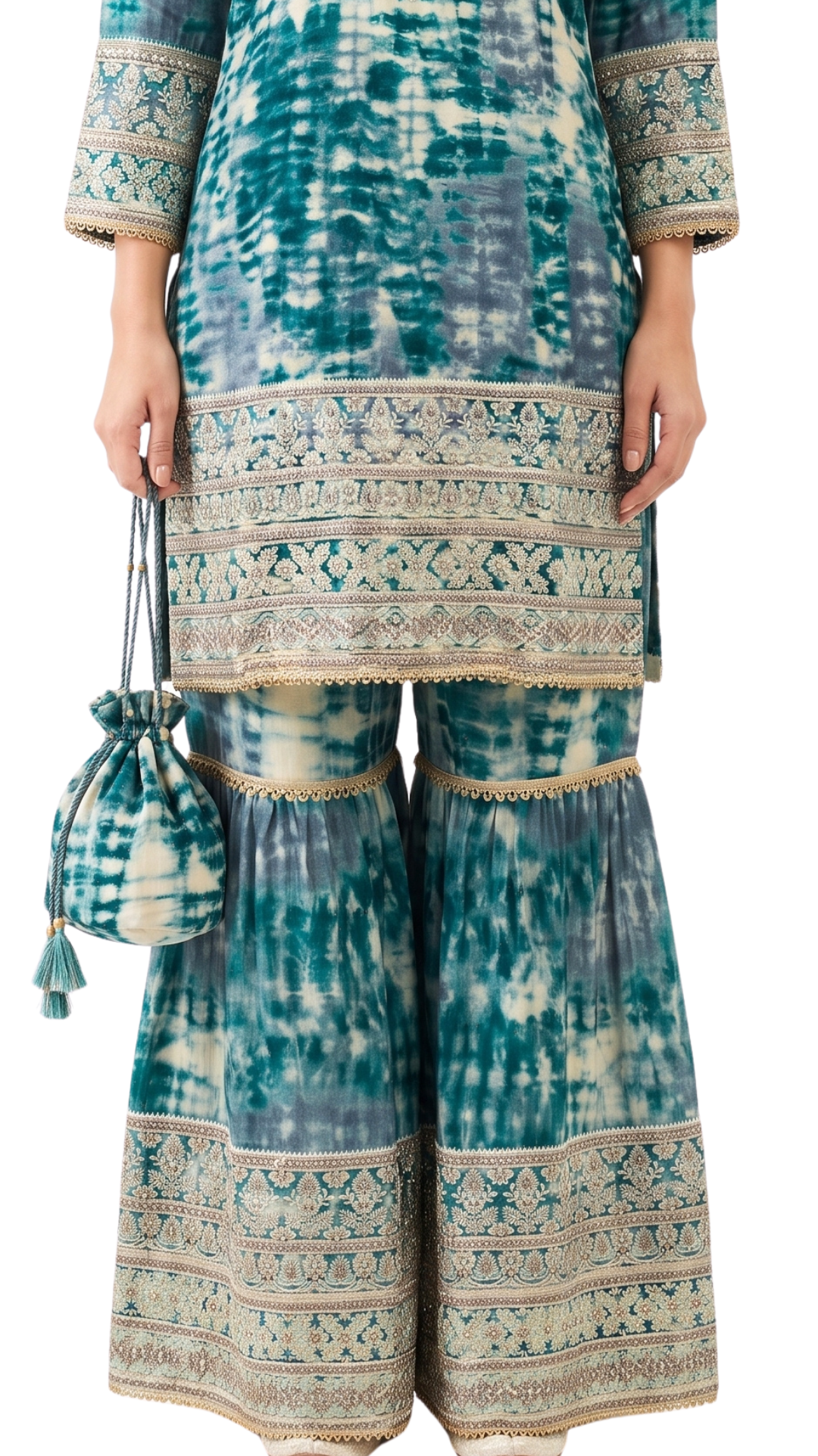 Green Muslin Zari and Thread Sequins
