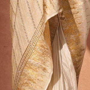 Cream Silk Satin Saree with Swarovski Work
