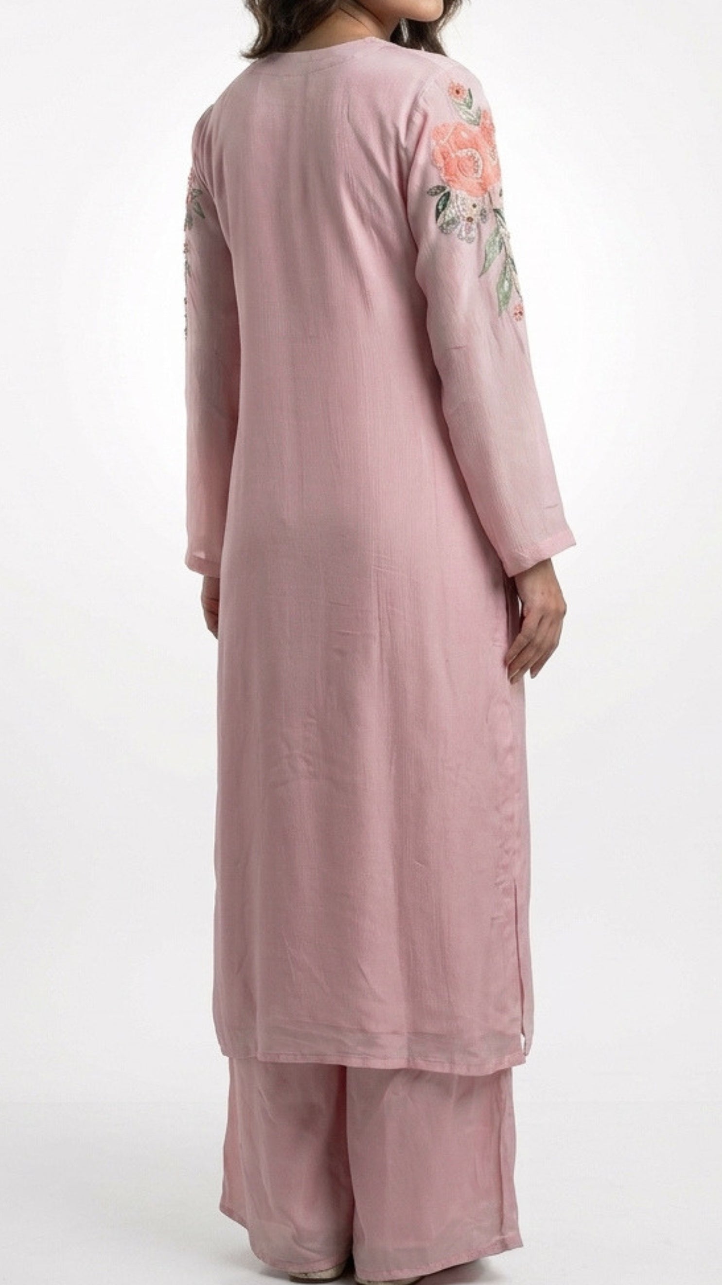 Printed Soft Organza Suit with Moti & Cutdana Detailing