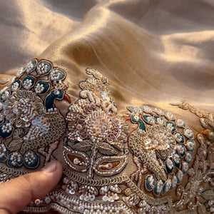Golden Tissue Unstitched Saree Embellished With Sequins, Dori, Dabka & Cutdana Work