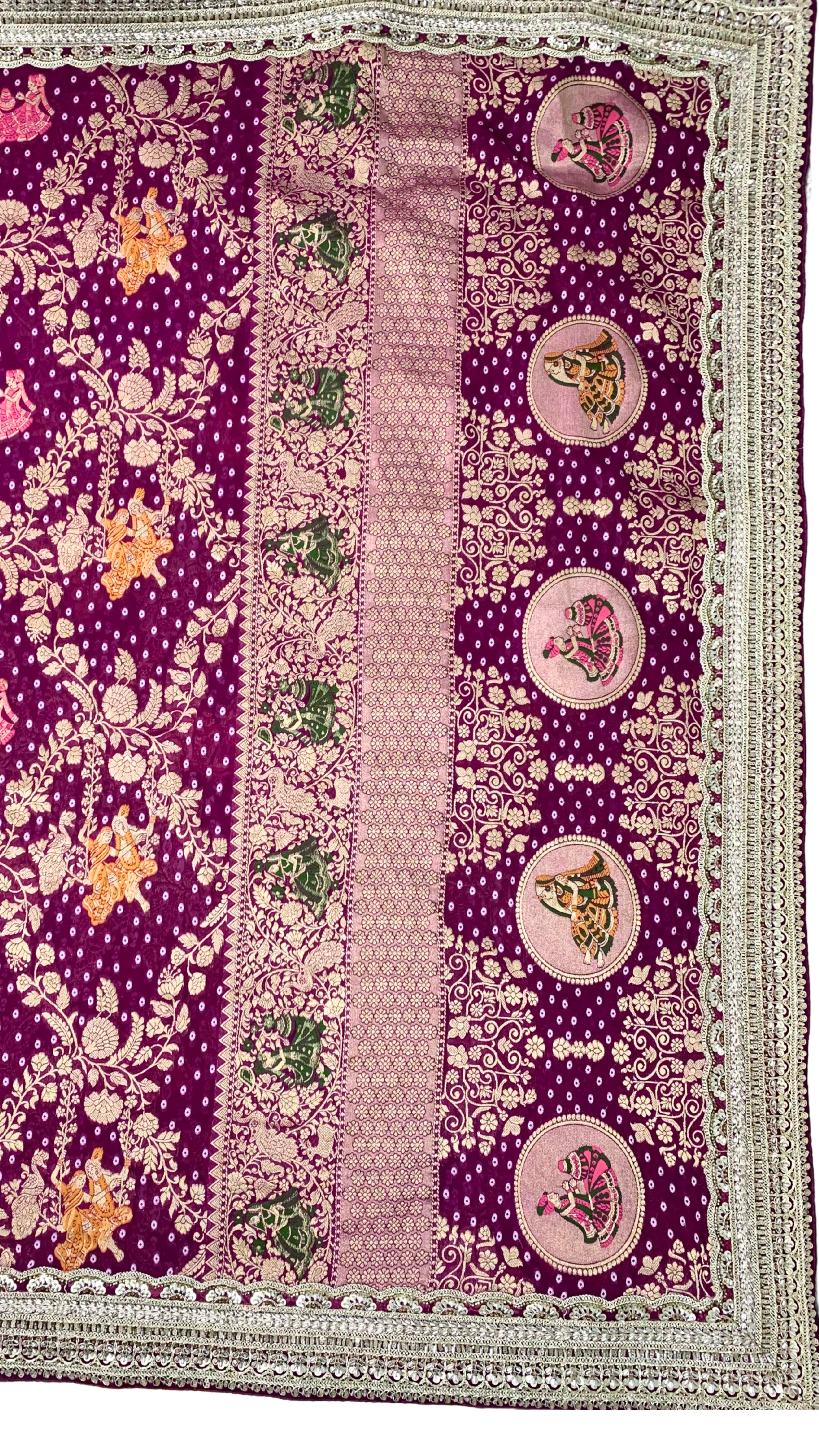 Purple Georgette Saree with Zari, Cutdana & Sequins Work and Heavy Lace Border