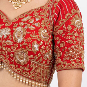 Beautiful Red Silk Saree Embellished With Sequins, Pearl & Cut Dana Work