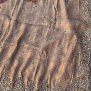 Mauve Brocade Unstitched Saree Embellished With Zari, Sequins & Cutdana Work
