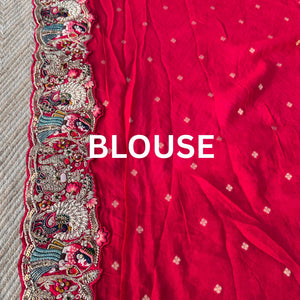 Red Georgette Unstitched Saree Embellished With Thread, Sequins, Zari, Moti & Cutdana work