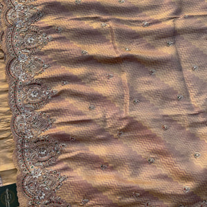Mauve Brocade Unstitched Saree Embellished With Zari, Sequins & Cutdana Work