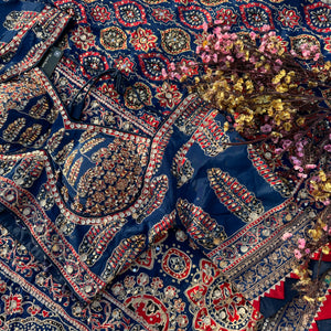 Peacock B Crepe Saree with Blouse with Printed, Sequins, Pearl and Zari Embroidery 12