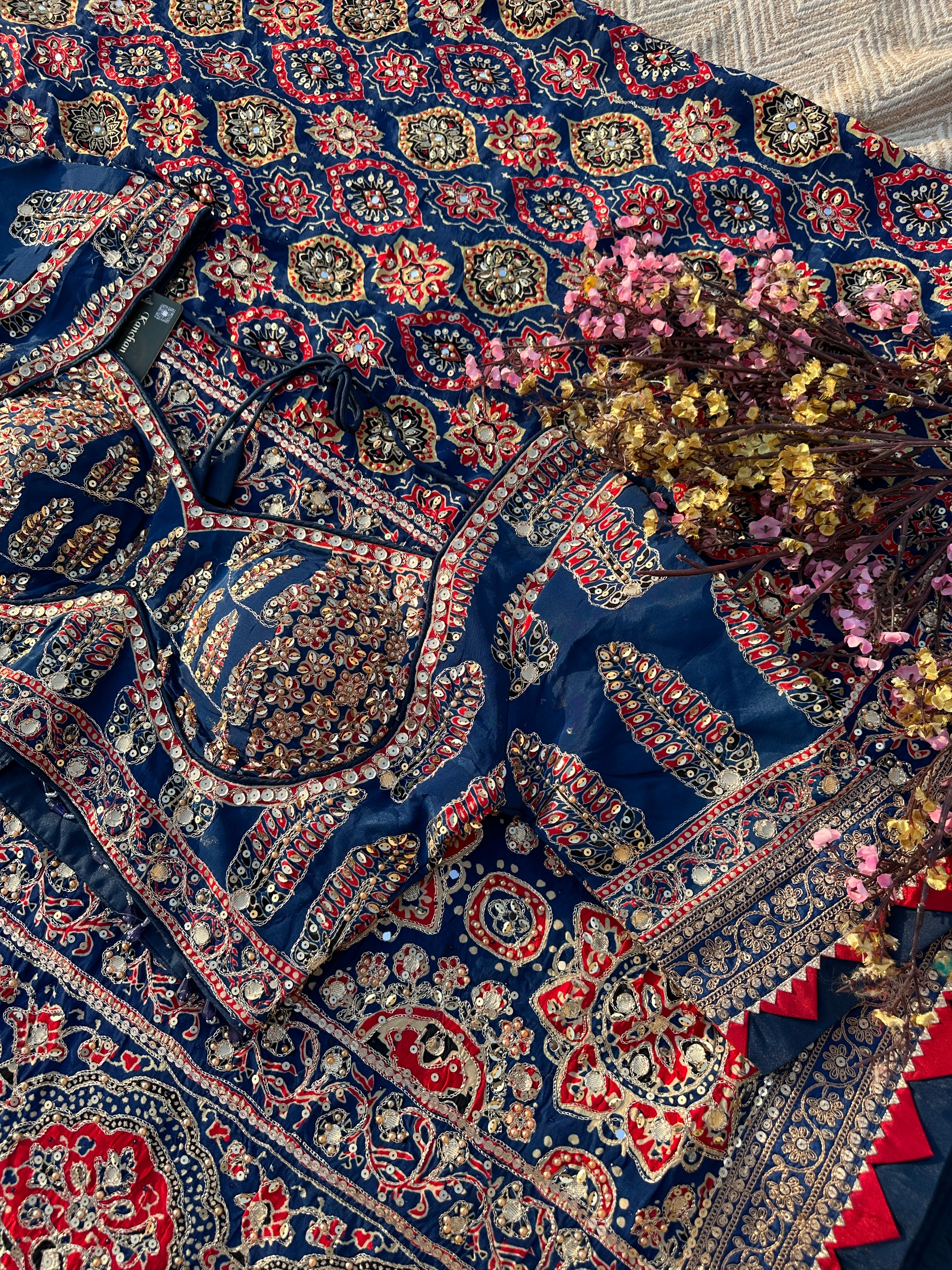 Peacock B Crepe Saree with Blouse with Printed, Sequins, Pearl and Zari Embroidery 12