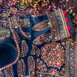 Peacock B Crepe Saree with Blouse with Printed, Sequins, Pearl and Zari Embroidery 15