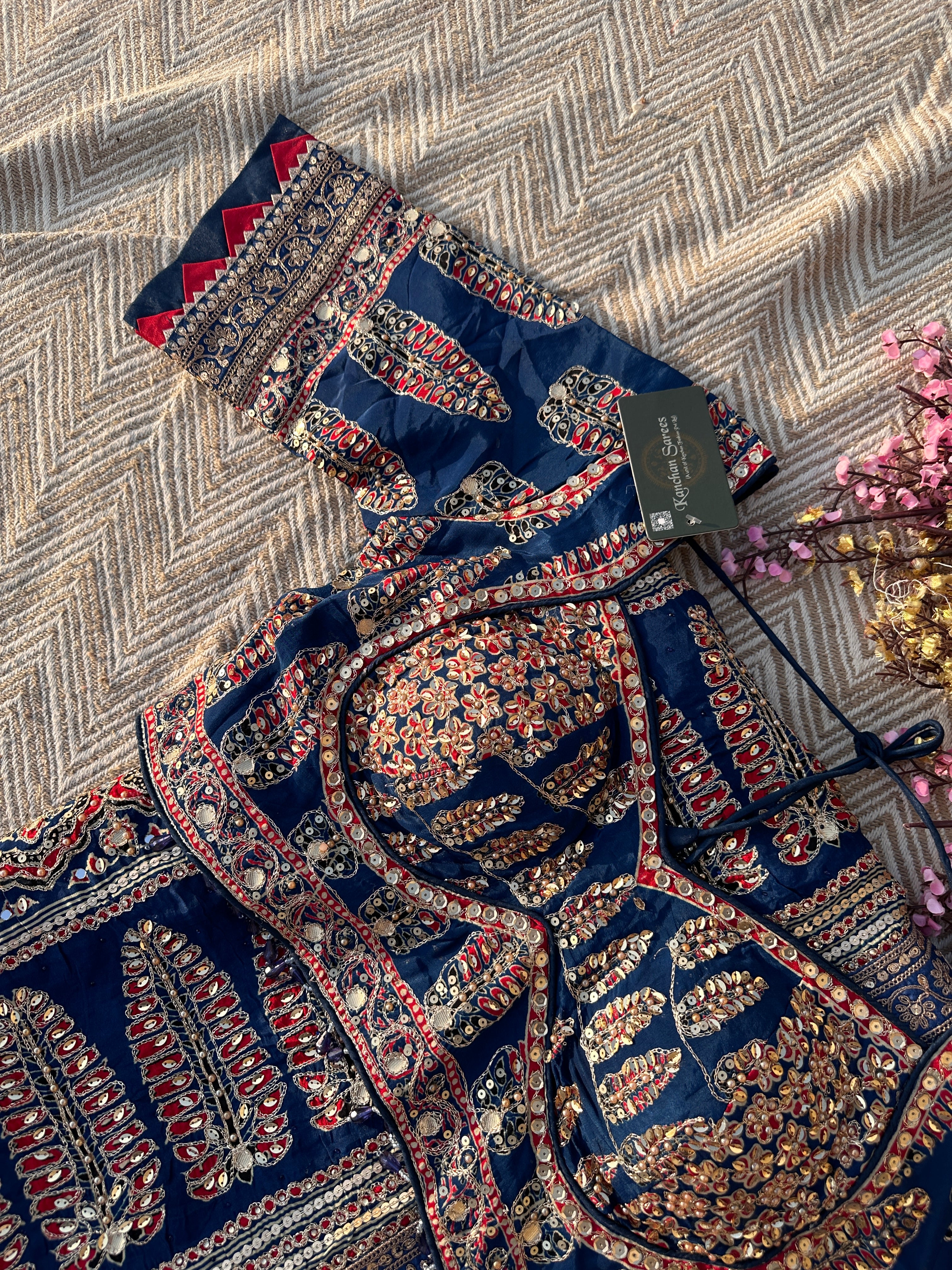 Peacock B Crepe Saree with Blouse with Printed, Sequins, Pearl and Zari Embroidery 2