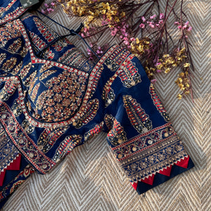 Peacock B Crepe Saree with Blouse with Printed, Sequins, Pearl and Zari Embroidery 3