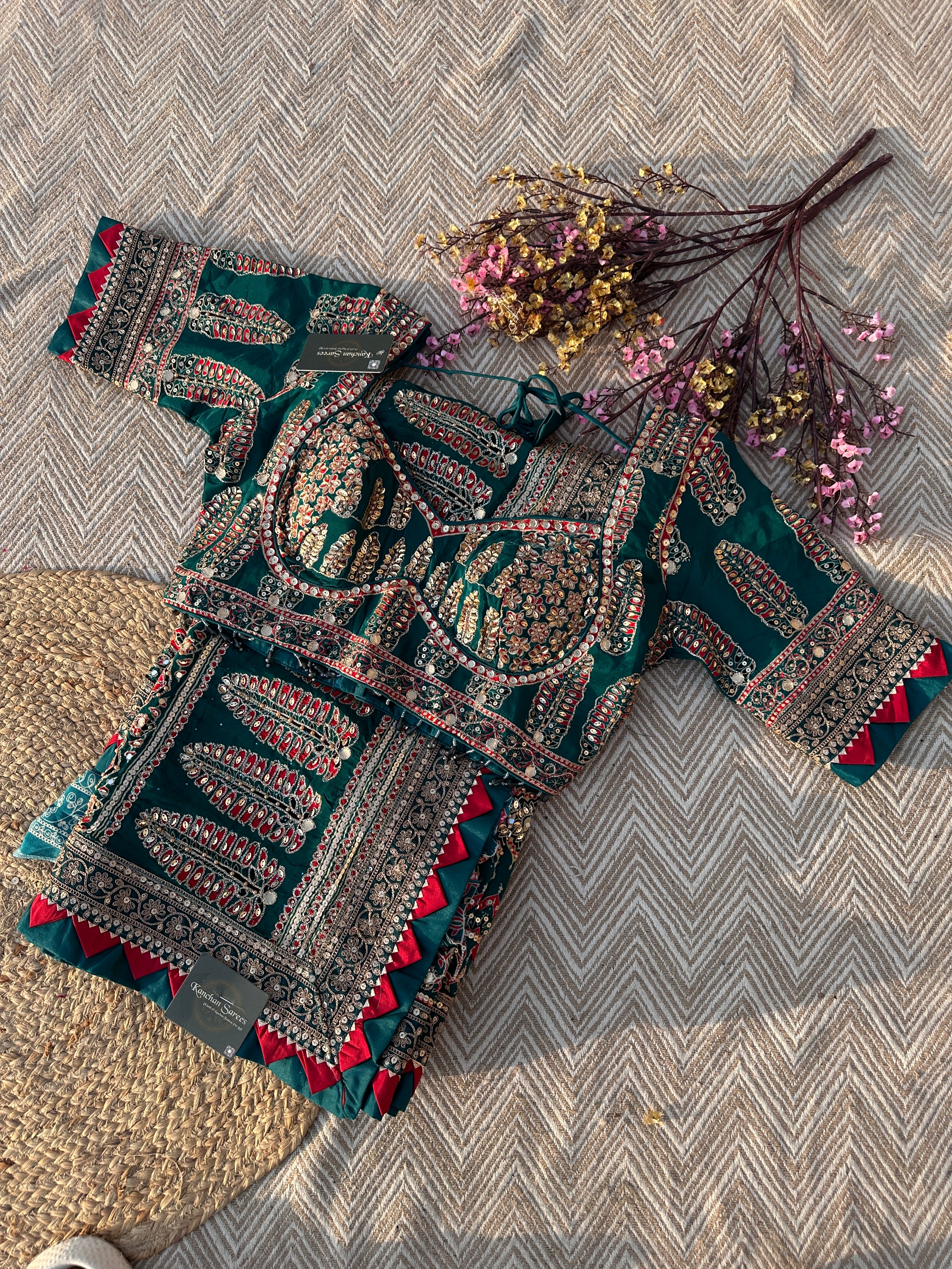 Peacock G Crepe Saree with Blouse with Printed, Sequins, Pearl and Zari Embroidery 1