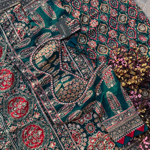 Peacock G Crepe Saree with Blouse with Printed, Sequins, Pearl and Zari Embroidery 13