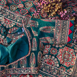 Peacock G Crepe Saree with Blouse with Printed, Sequins, Pearl and Zari Embroidery 16