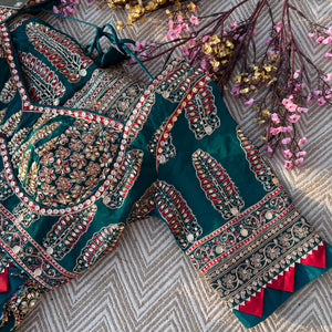 Peacock G Crepe Saree with Blouse with Printed, Sequins, Pearl and Zari Embroidery 3