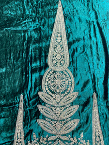 Bottle Green Velvet Unstitched Suit with Zari and thread Embroidery