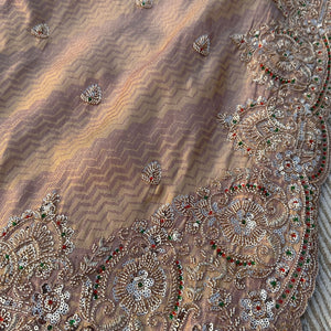 Mauve Brocade Unstitched Saree Embellished With Zari, Sequins & Cutdana Work