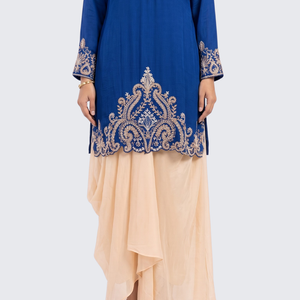 Blue Chinon Dhoti Suit Set with Cutdana, Sequins, Pearl and Dabka Embroidery 3