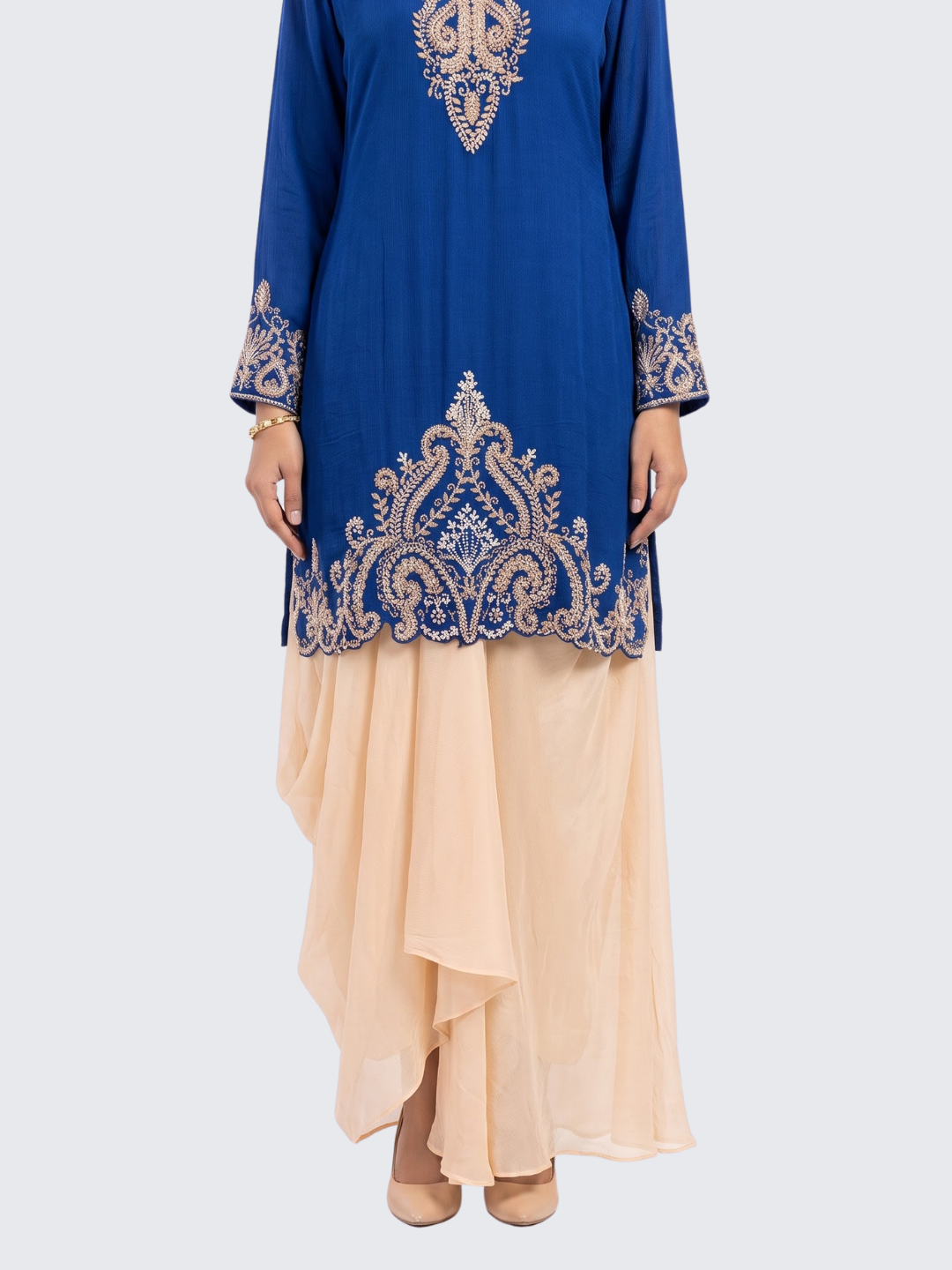 Blue Chinon Dhoti Suit Set with Cutdana, Sequins, Pearl and Dabka Embroidery 3
