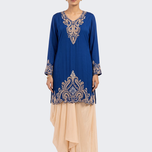 Blue Chinon Dhoti Suit Set with Cutdana, Sequins, Pearl and Dabka Embroidery 2