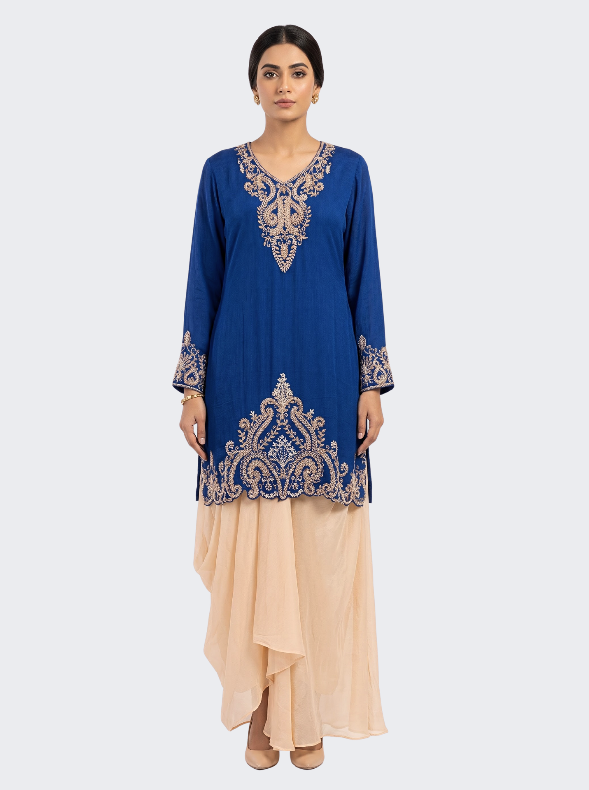 Blue Chinon Dhoti Suit Set with Cutdana, Sequins, Pearl and Dabka Embroidery 2