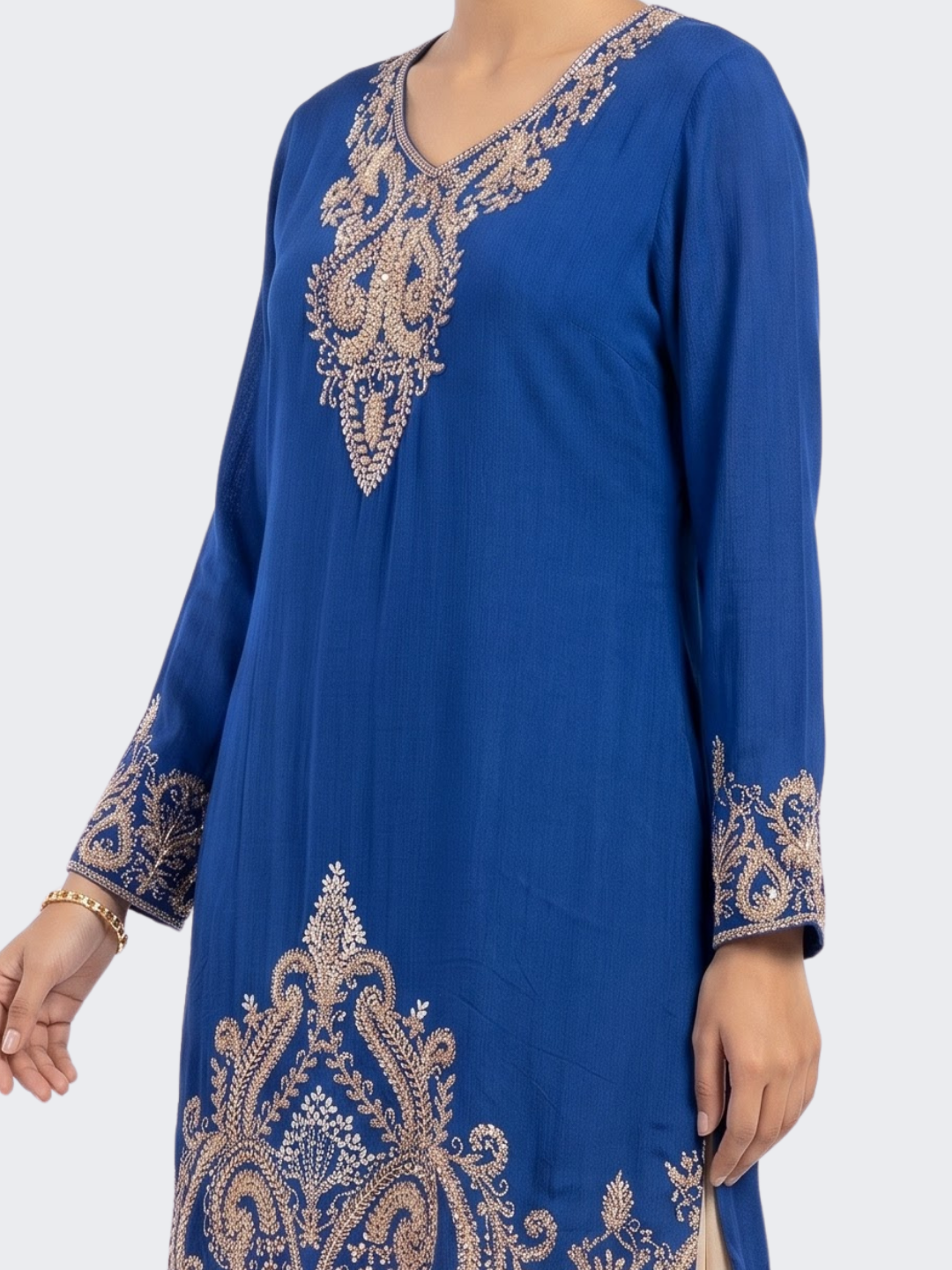 Blue Chinon Dhoti Suit Set with Cutdana, Sequins, Pearl and Dabka Embroidery 5