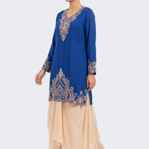 Blue Chinon Dhoti Suit Set with Cutdana, Sequins, Pearl and Dabka Embroidery 4