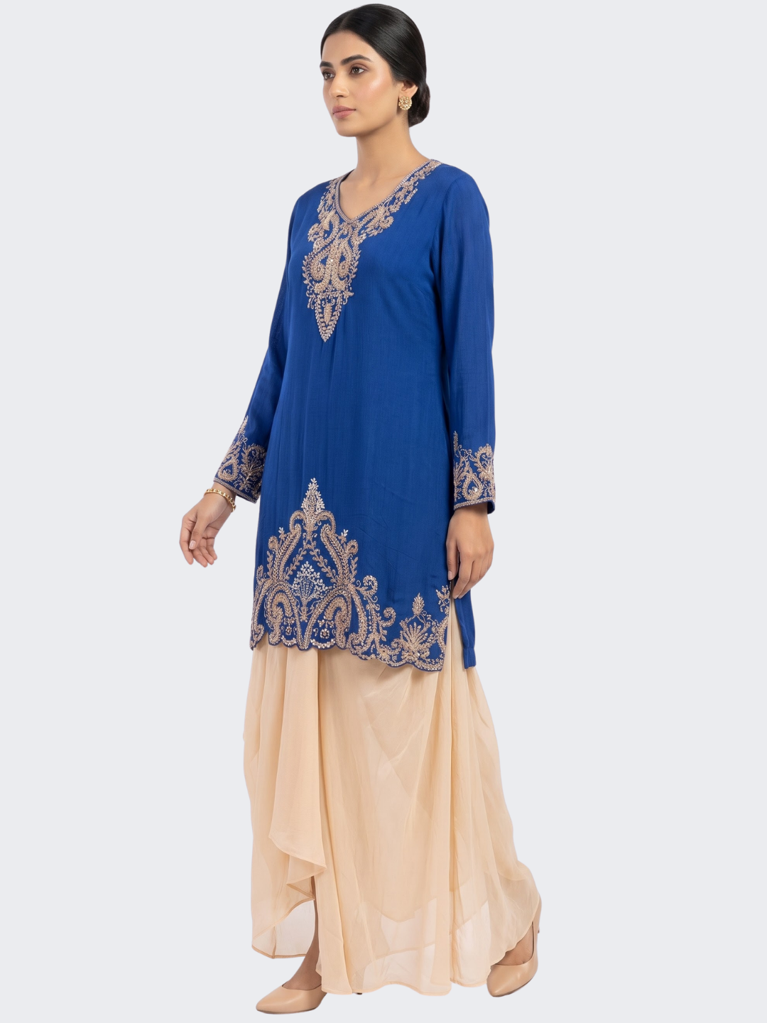 Blue Chinon Dhoti Suit Set with Cutdana, Sequins, Pearl and Dabka Embroidery 4