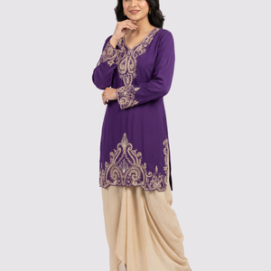 Purple Chinon Dhoti Suit Set with Cutdana, Sequins, Pearl and Dabka Embroidery 5