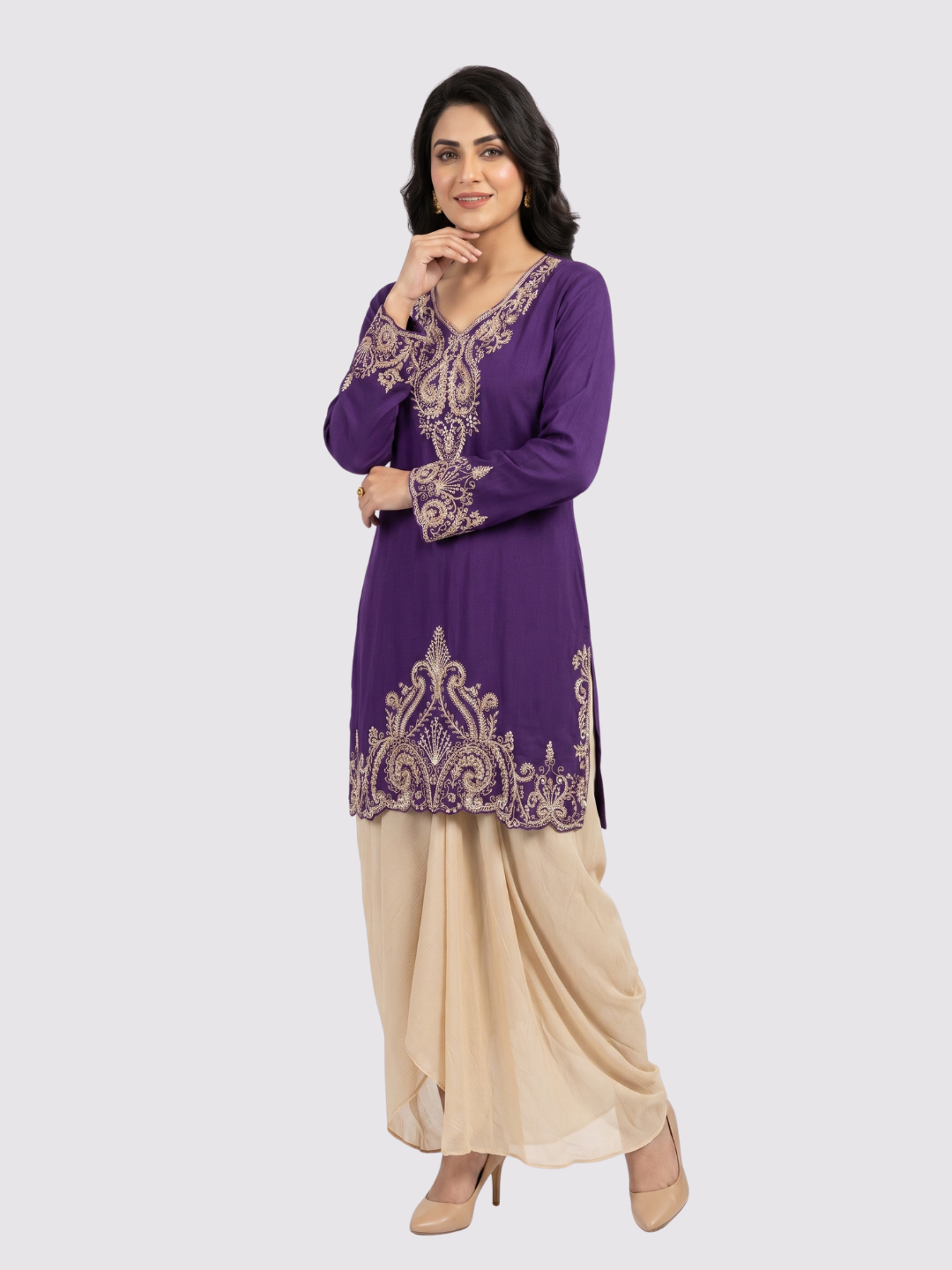 Purple Chinon Dhoti Suit Set with Cutdana, Sequins, Pearl and Dabka Embroidery 5