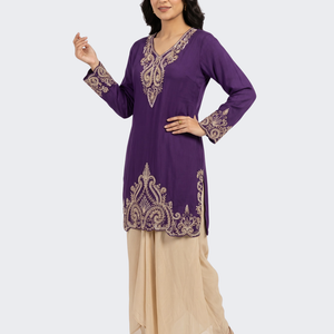 Purple Chinon Dhoti Suit Set with Cutdana, Sequins, Pearl and Dabka Embroidery 1