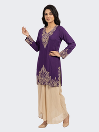 Purple Chinon Dhoti Suit Set with Cutdana, Sequins, Pearl and Dabka Embroidery